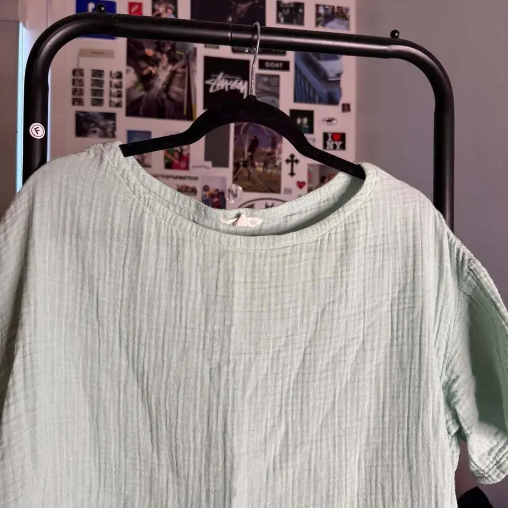 Eileen Fisher Crinkle Gauze Top Mint Green